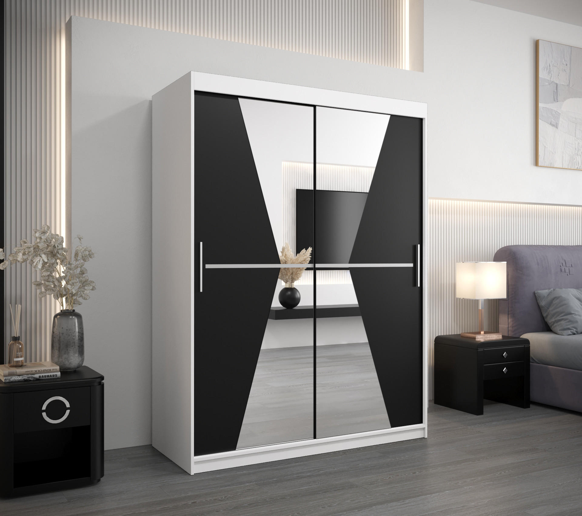 SCHWEBETÜRENSCHRANK 200/150/62 2-türig - Silberfarben/Schwarz, Holz/Kunststoff (150/200/62cm) - Abiks Möbel