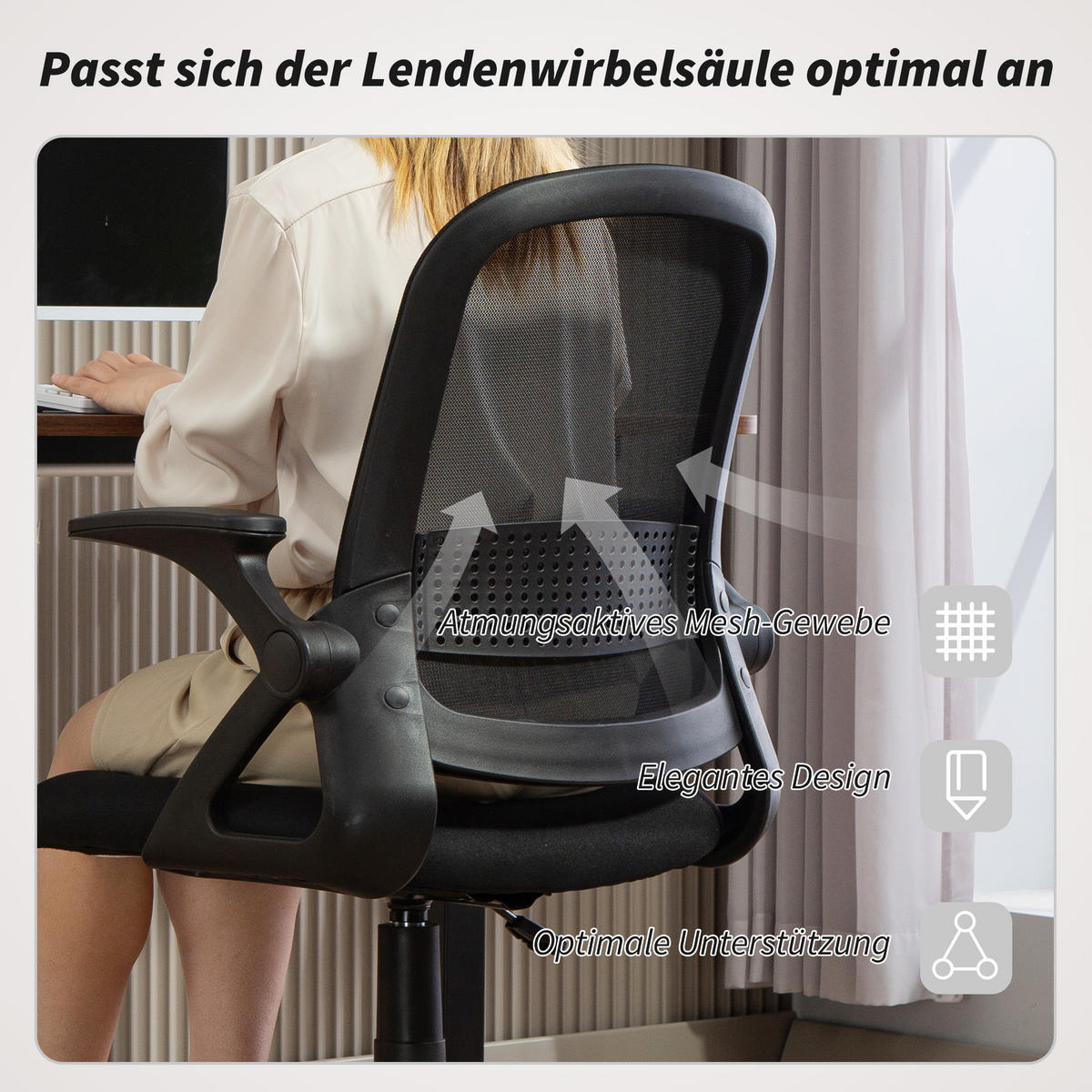 BÜROSTUHL höhenverstellbar aus Mesh Schwarz - Schwarz/Weiß, Kunststoff/Textil (57.5/101/60cm) - HOMCOM
