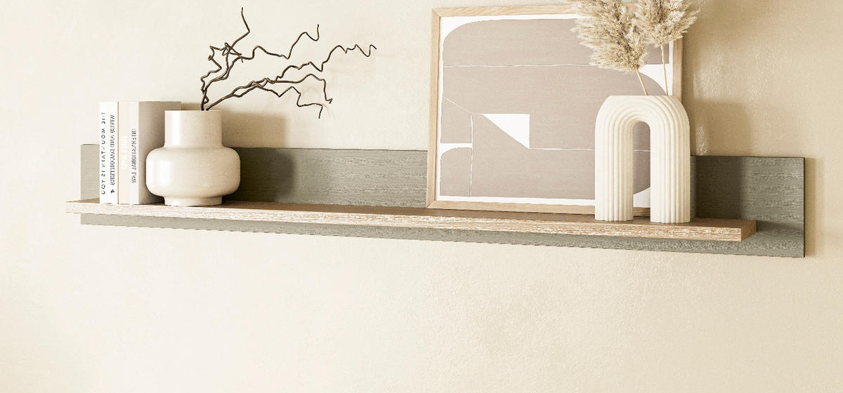 WANDBOARD Salbei grün, Eiche 180 cm, Wandregal skandinavisch - Eichefarben/Salbeigrün, Holzwerkstoff/Metall (180/17/17cm) - Furn.Design