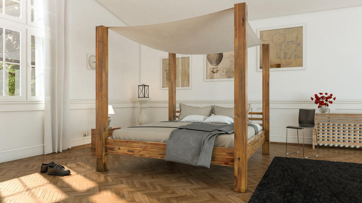 HIMMELBETT BELLA - Beige/Naturfarben, Akazienholz/Holz - SAM