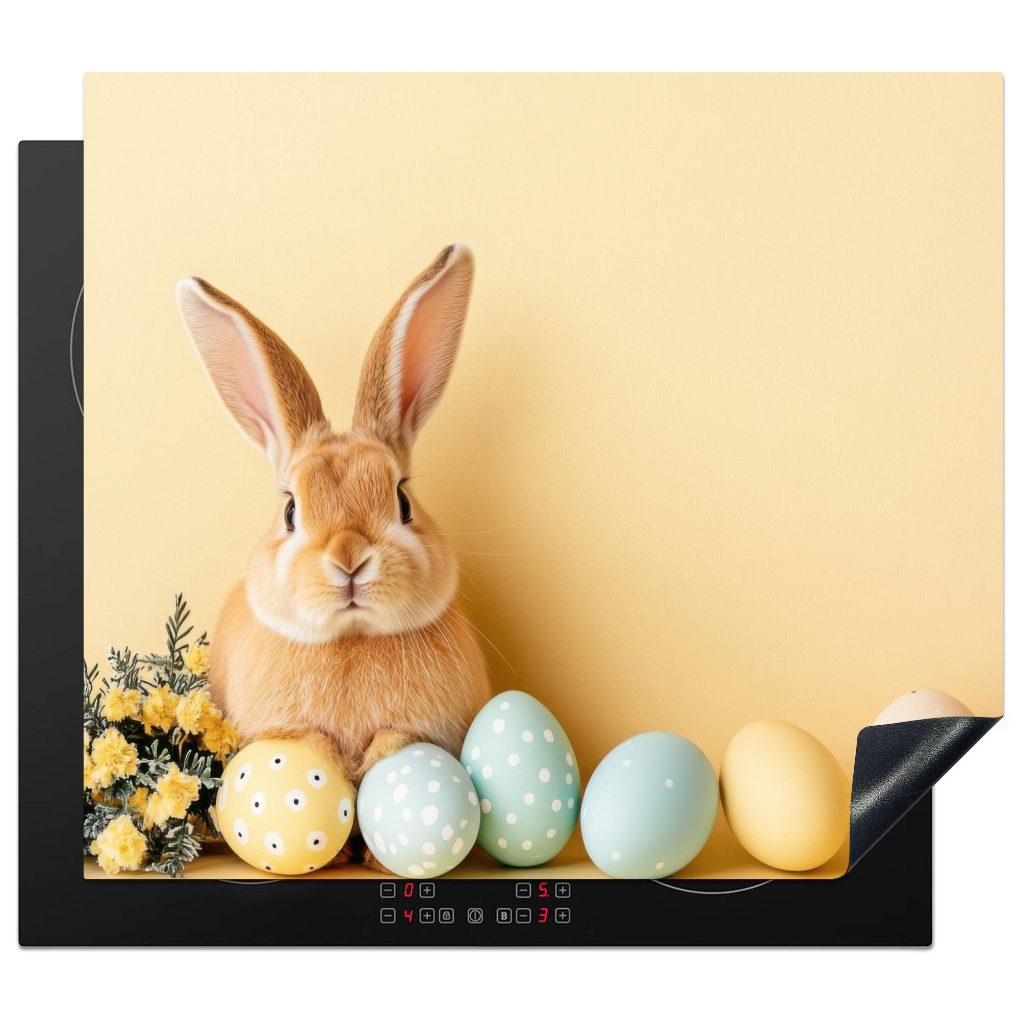 HERDABDECKPLATTE Eier - Kaninchen - Pastellfarbtöne Abdeckung Ceranfeld 58.3x51.3 cm - Hellgelb, Kunststoff (58.3/51.3/0.2cm) - MuchoWow