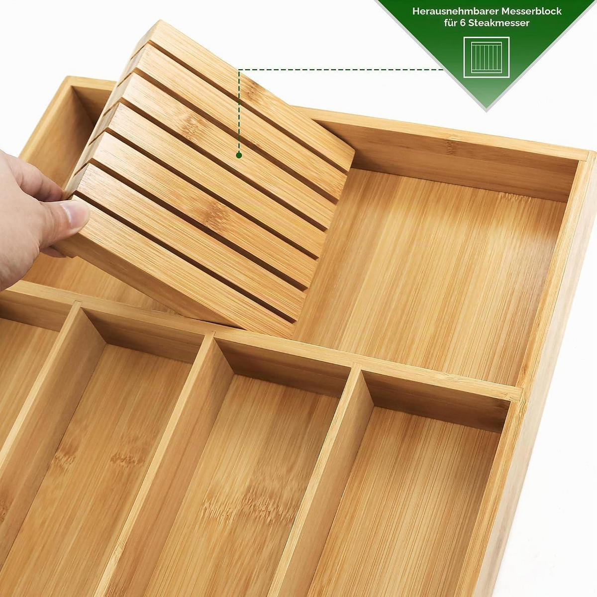 BESTECKEINSATZ mit Messerblock Bambus 43 cm - Braun, Naturmaterialien (32/4.5/43cm)