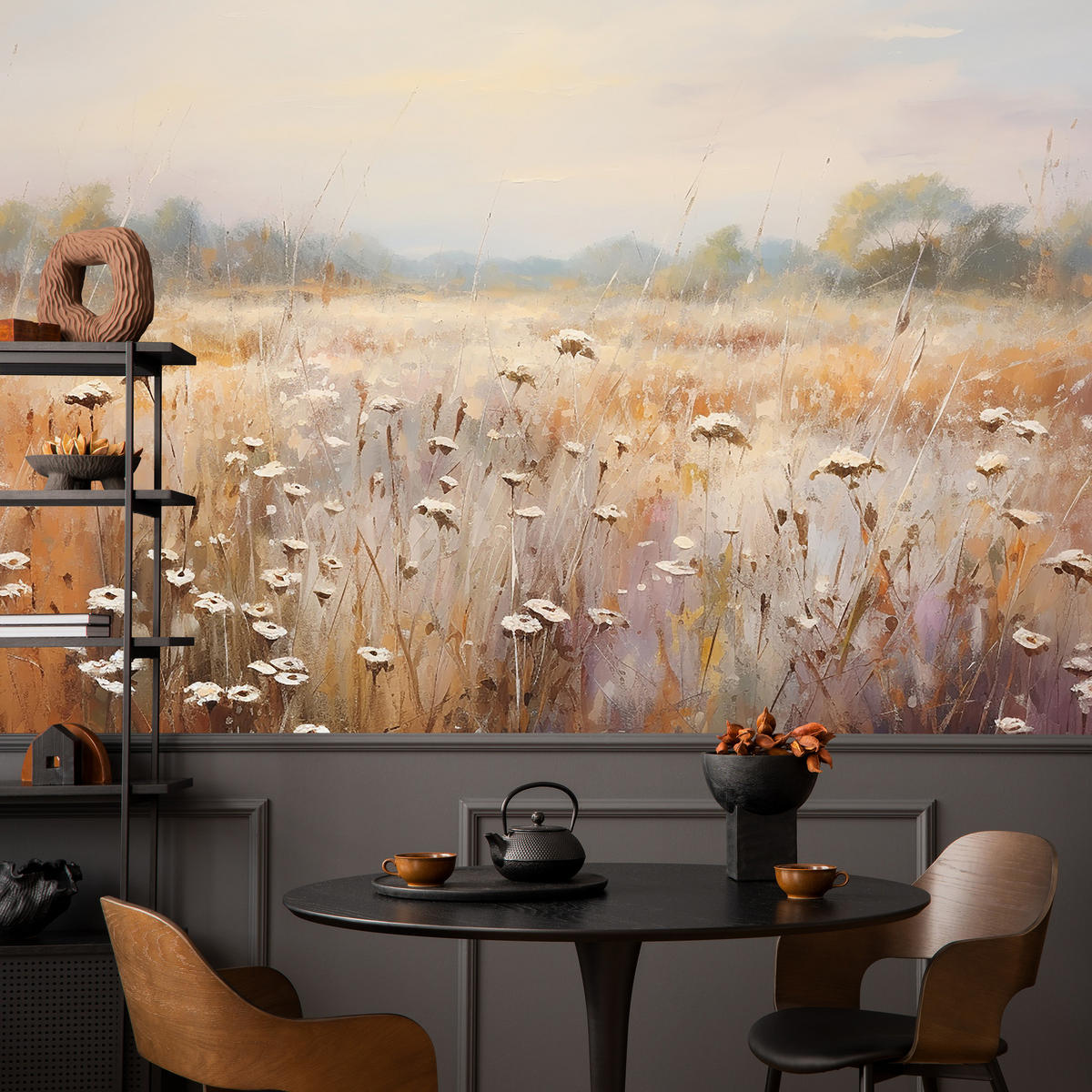 FOTOTAPETE für Esszimmer Wiese Pflanzen Retro Stil 150x105 - Gelb/Beige, Papier (150/105cm) - Muralo