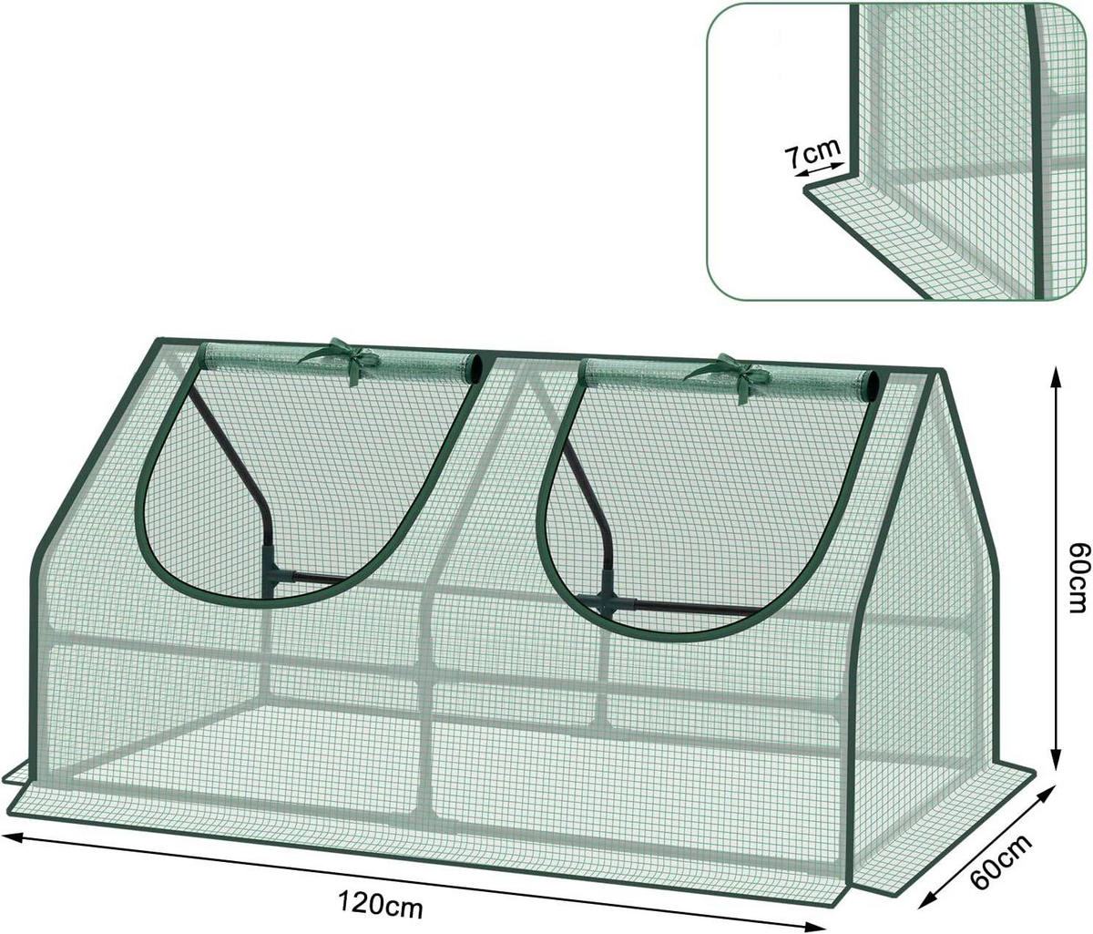 FOLIENGEWÄCHSHAUS Frühbeet, Gewächshaus Balkon, 120x60x60cm - Grün, Kunststoff/Textil (120/60/60cm) - Woltu