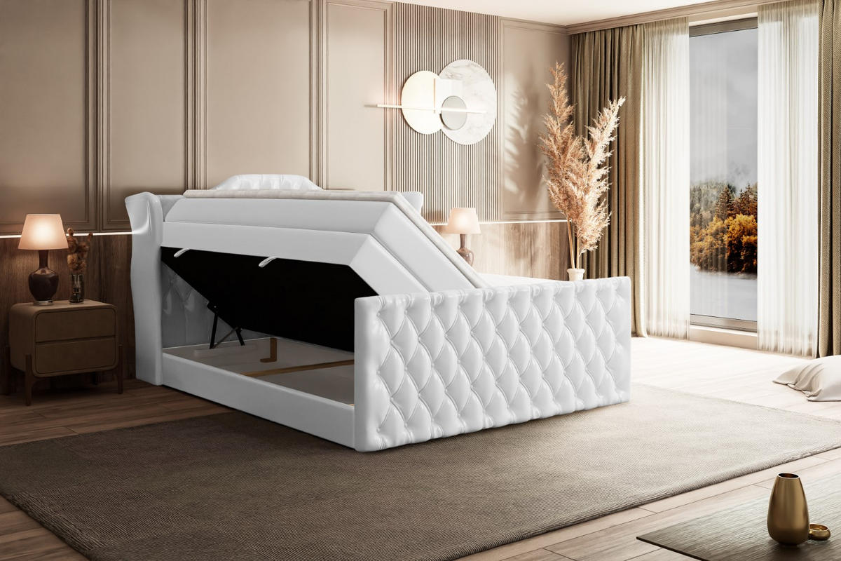 BOXSPRINGBETT VILA-Z KING - 120x200 - H3/H4 - Weiß Hochglanz - Weiß Hochglanz, Holzwerkstoff (120/200cm) - ALTDECOR
