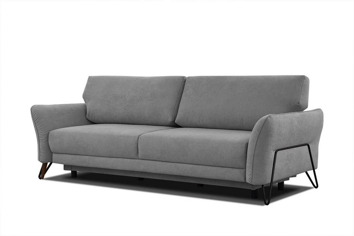 SOFA LOREM 3-Sitzer mit Schlaffunktion, grau - Schwarz/Grau, Holz/Textil (232/90/107cm) - Courtois Laville