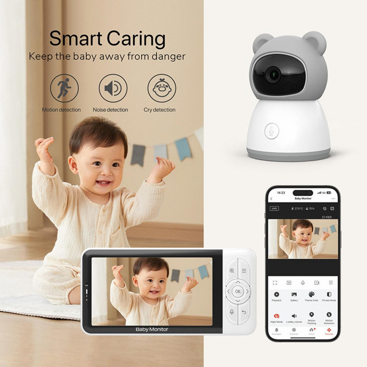 BABYPHONE, EU-Stecker, 2-Megapixel-Auflösung - Weiß, Kunststoff - Authentics
