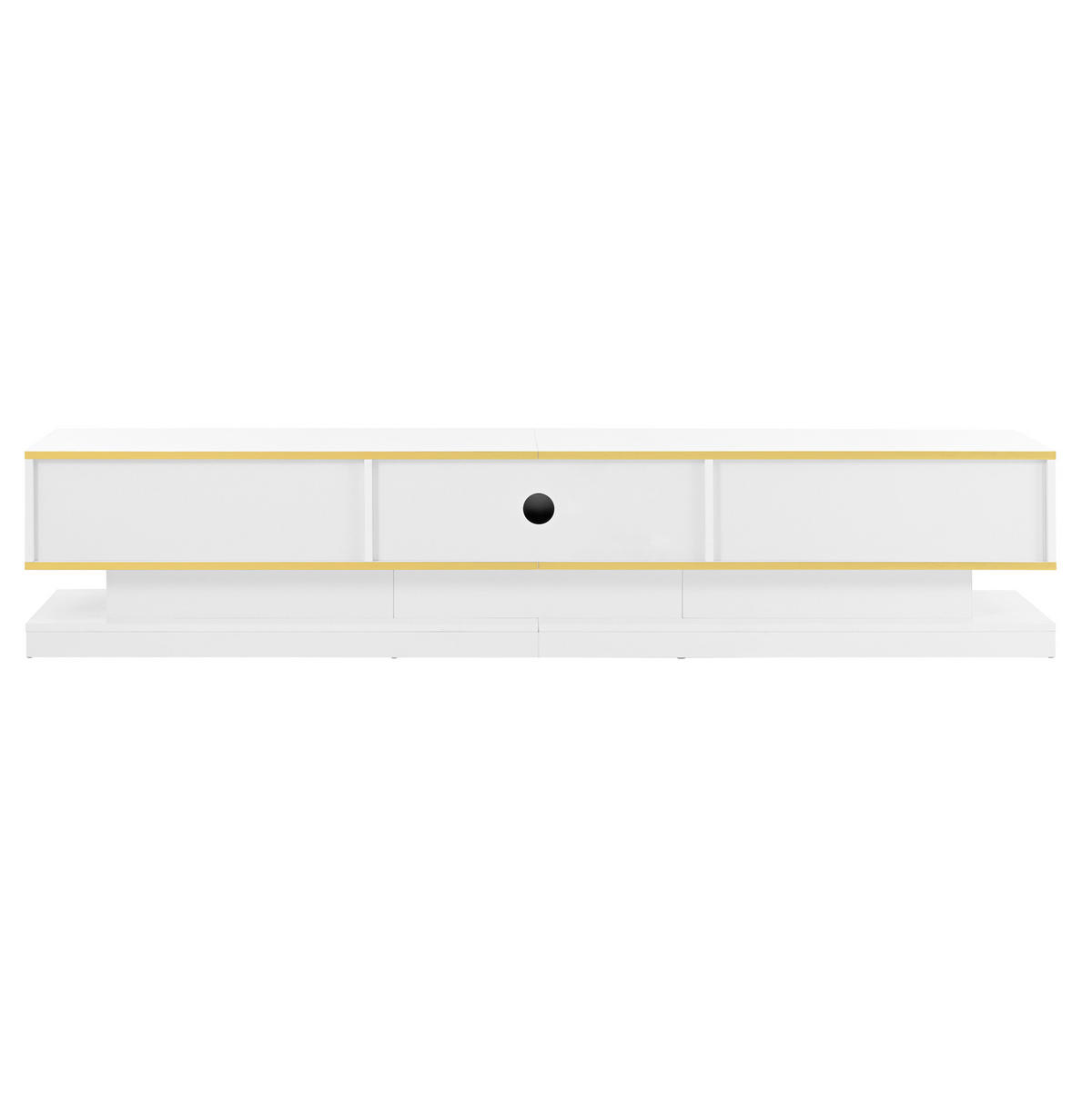 TV-LOWBOARD aus Spanplatte 200x40x40 cm Warmweiß mit Goldrand, Hochglanz, 3 Schubladen und offenen Fächern - Weiß, Holzwerkstoff (200/40/40cm) - Modfu
