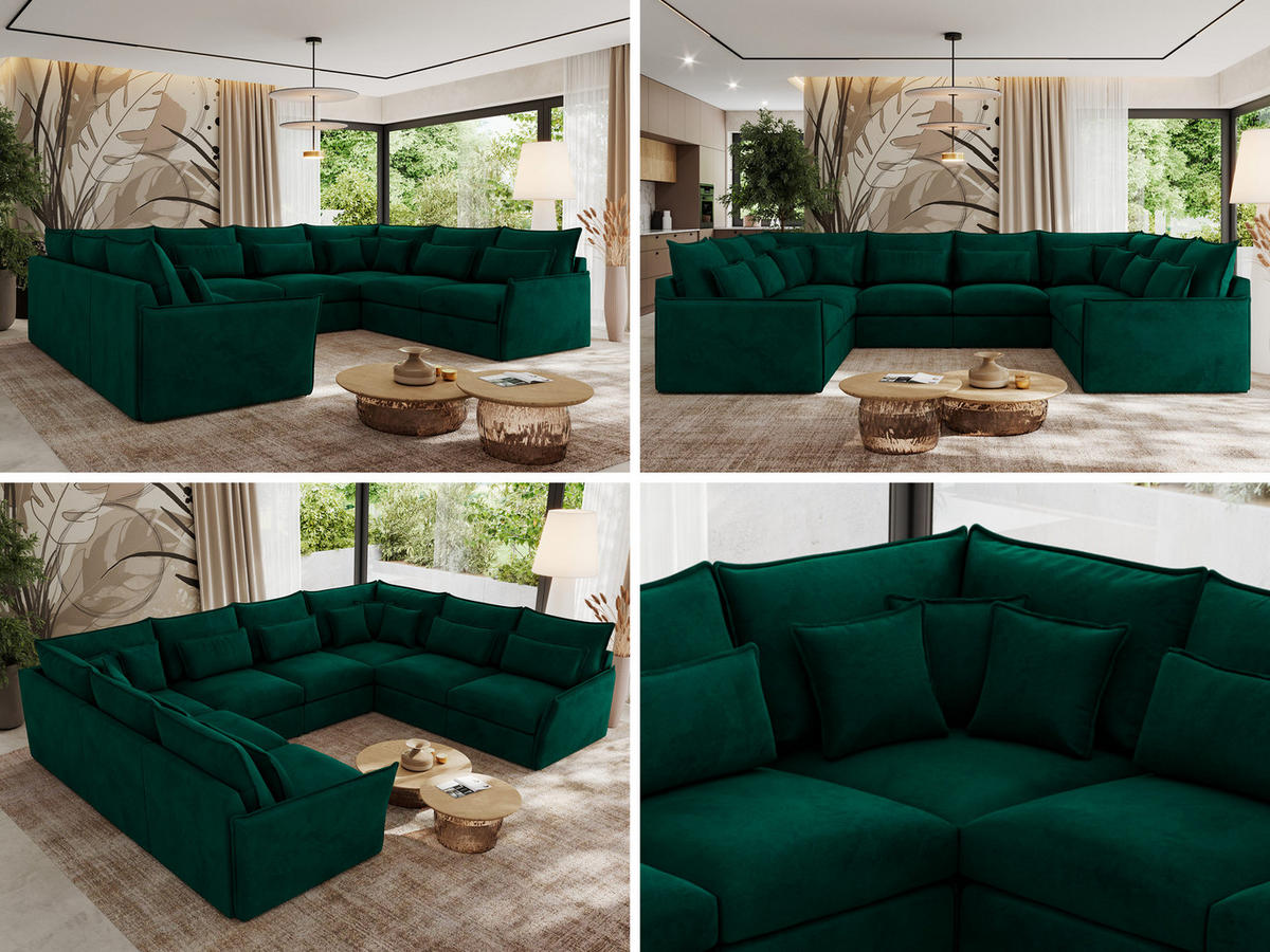 WOHNLANDSCHAFT VERSO U 8M Dunkelgrün Velvet - Dunkelgrün/Schwarz, Kunststoff/Textil (362/93/270cm) - MKS
