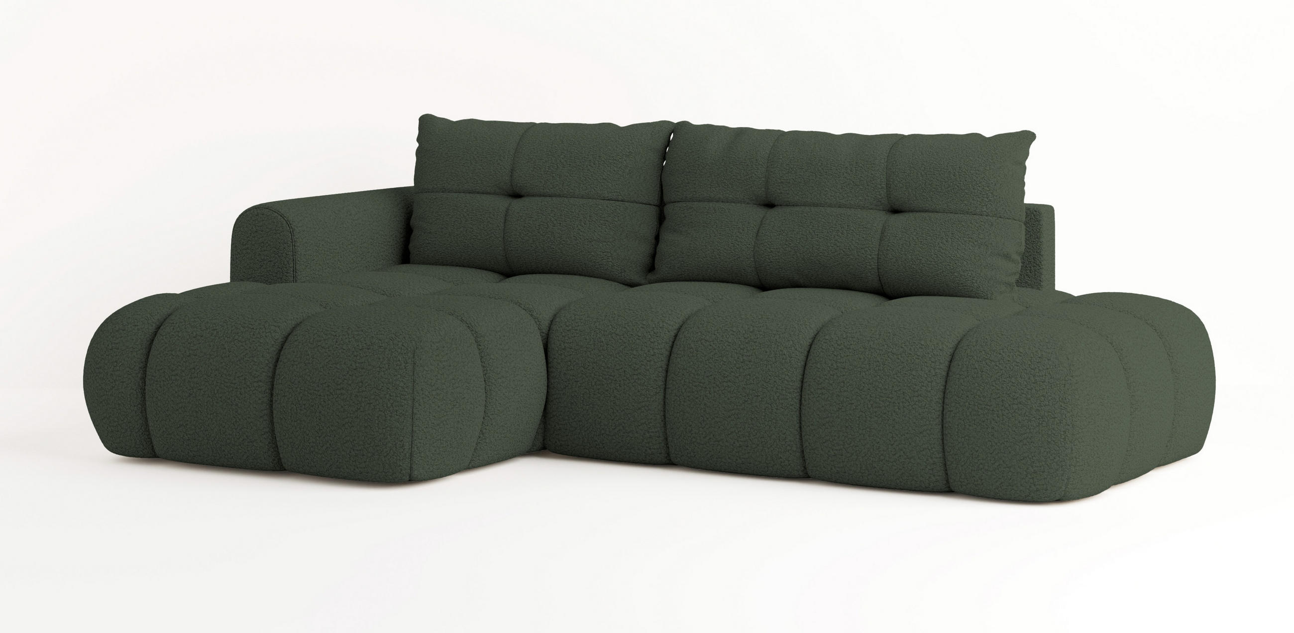 ECKSOFA FLUMA L-S Grün Boucle-Stoff mit Schlaffunktion - Grün, Holz (274/165cm) - MASSENO
