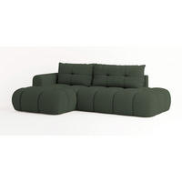 ECKSOFA FLUMA L-S Grün Boucle-Stoff mit Schlaffunktion - Grün, Holz (274/165cm) - MASSENO