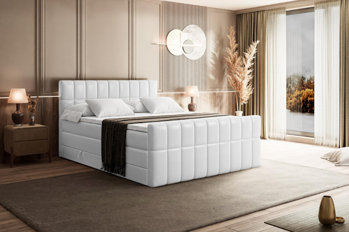 BOXSPRINGBETT MIAMI-Z KING - 120x200 - H3/H4 - Weiß Hochglanz - Weiß Hochglanz, Holzwerkstoff (120/200cm) - ALTDECOR