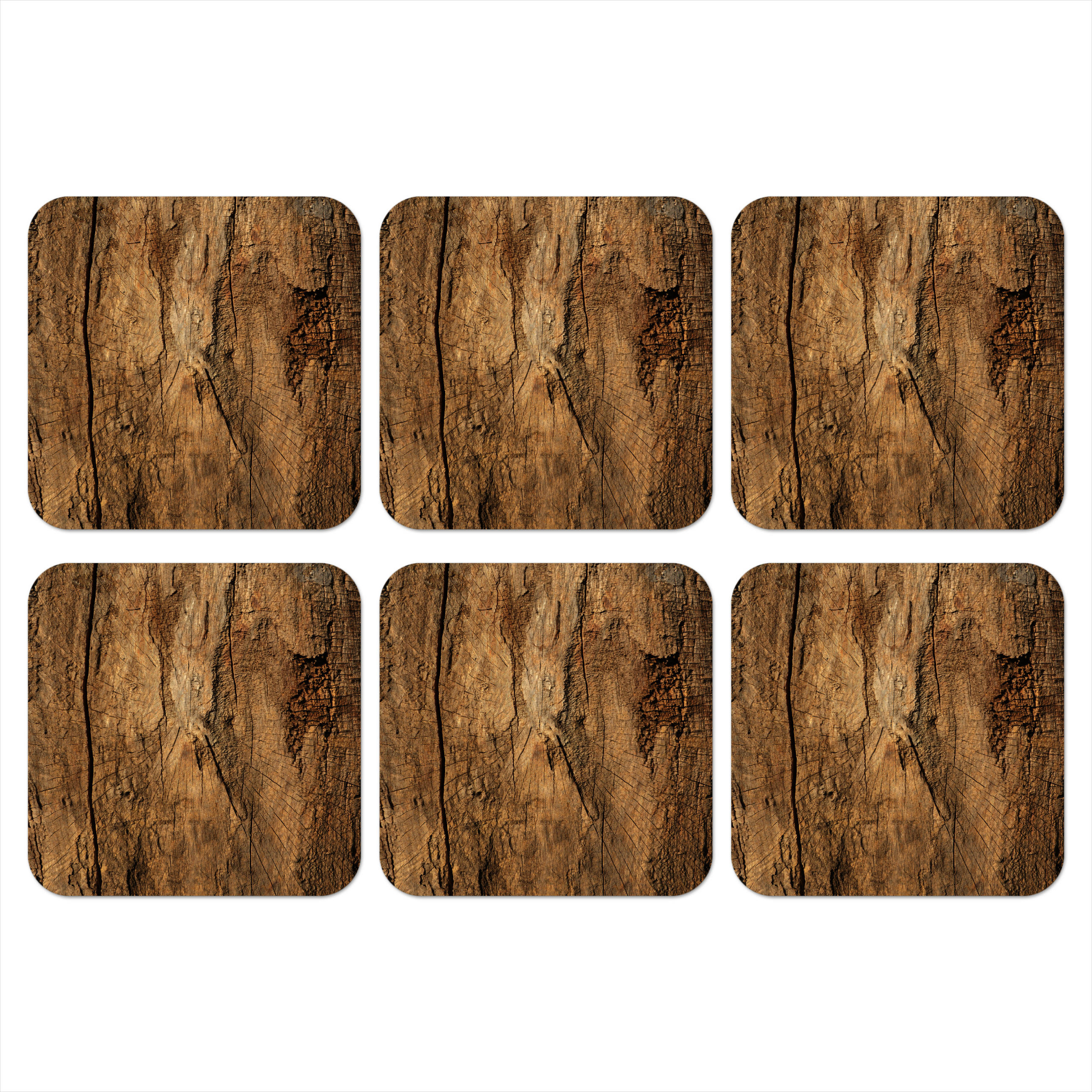 GLASUNTERSETZER 6er-Set Baumstamm - Holz - Textur 10x10 cm - Wildeiche, Naturmaterialien (10/0.2cm) - MuchoWow