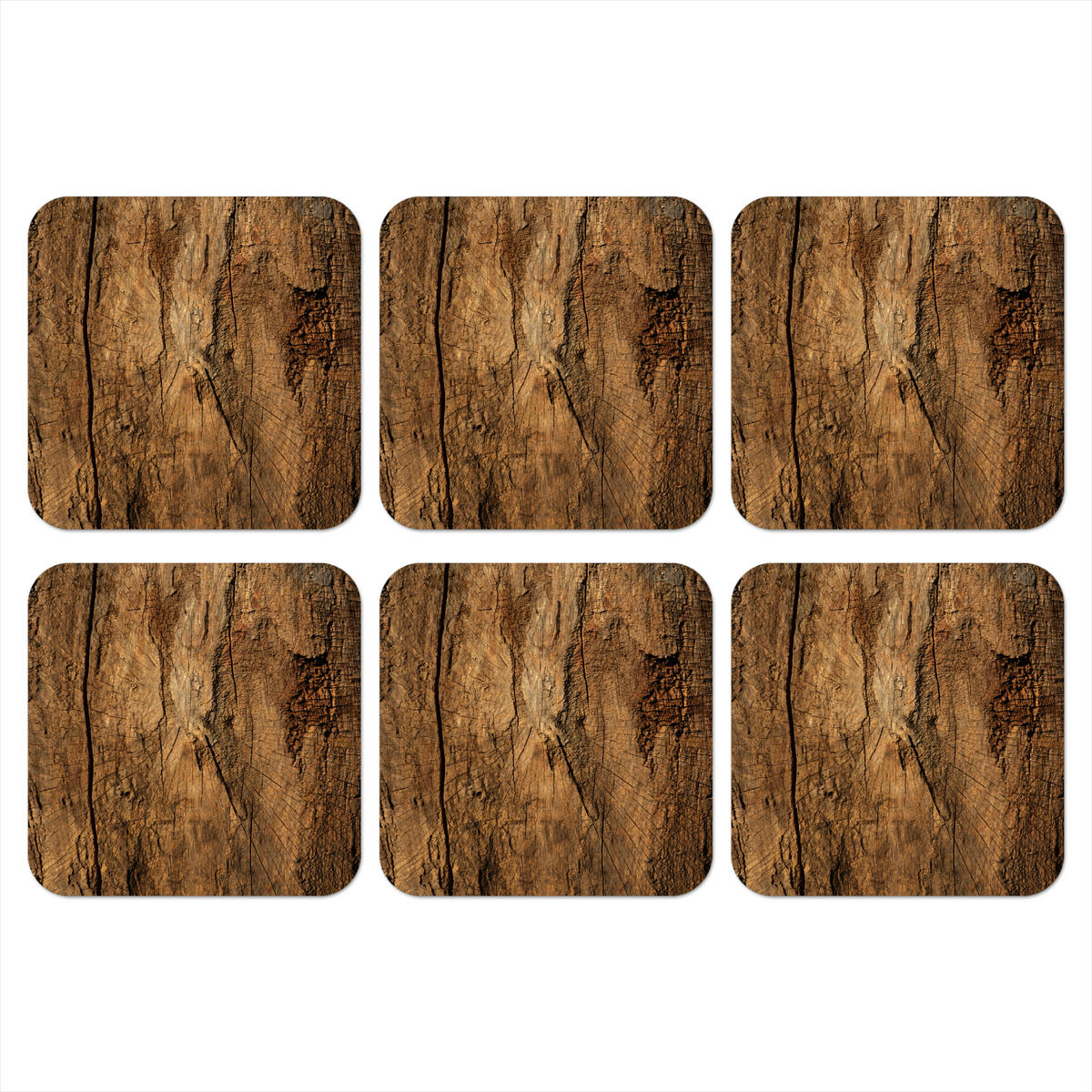 GLASUNTERSETZER 6er-Set Baumstamm - Holz - Textur 10x10 cm - Wildeiche, Naturmaterialien (10/0.2cm) - MuchoWow
