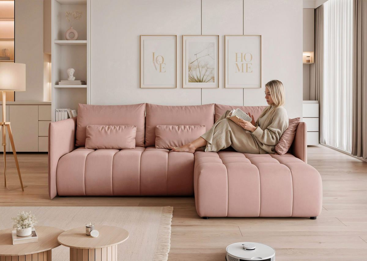 ECKSOFA CLEO mit Schlaffunktion und Bettkasten Rosa - Rosa, Holzwerkstoff/Kunststoff (245/180cm) - Idohome