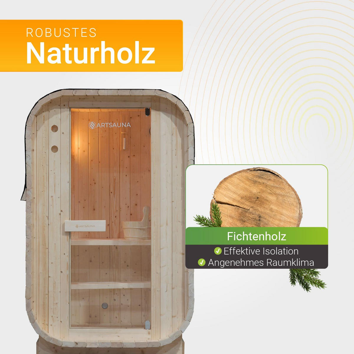 FASSSAUNA Nolvik S inkl. Zubehör-Set - Naturfarben, Holz (128/194/120cm) - Artsauna