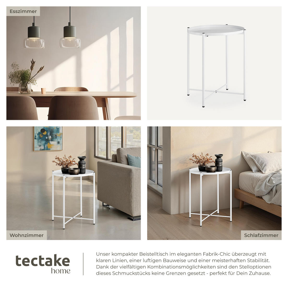 BEISTELLTISCH Chester,45,5 x 45,5 x 53 cm,weiß - Weiß, Metall (45.5/45.5/53cm) - tectake
