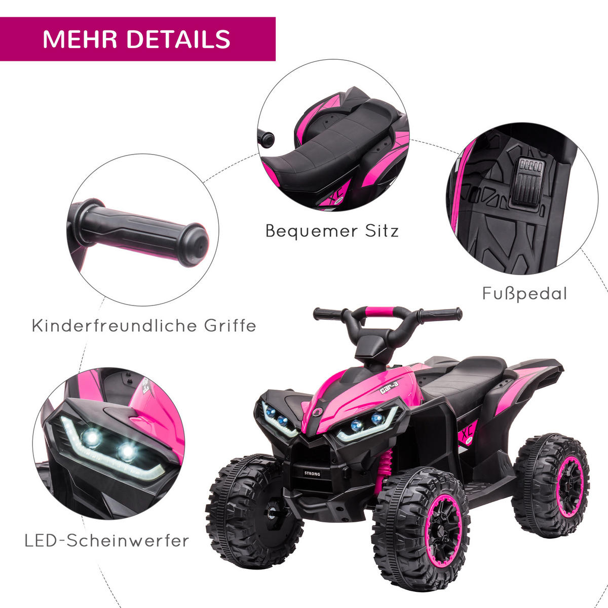 ELEKTRO-QUAD Kinderquad mit USB-Anschluss, Kindermotorrad - Rosa, Metall (83/53/55.5cm) - HOMCOM