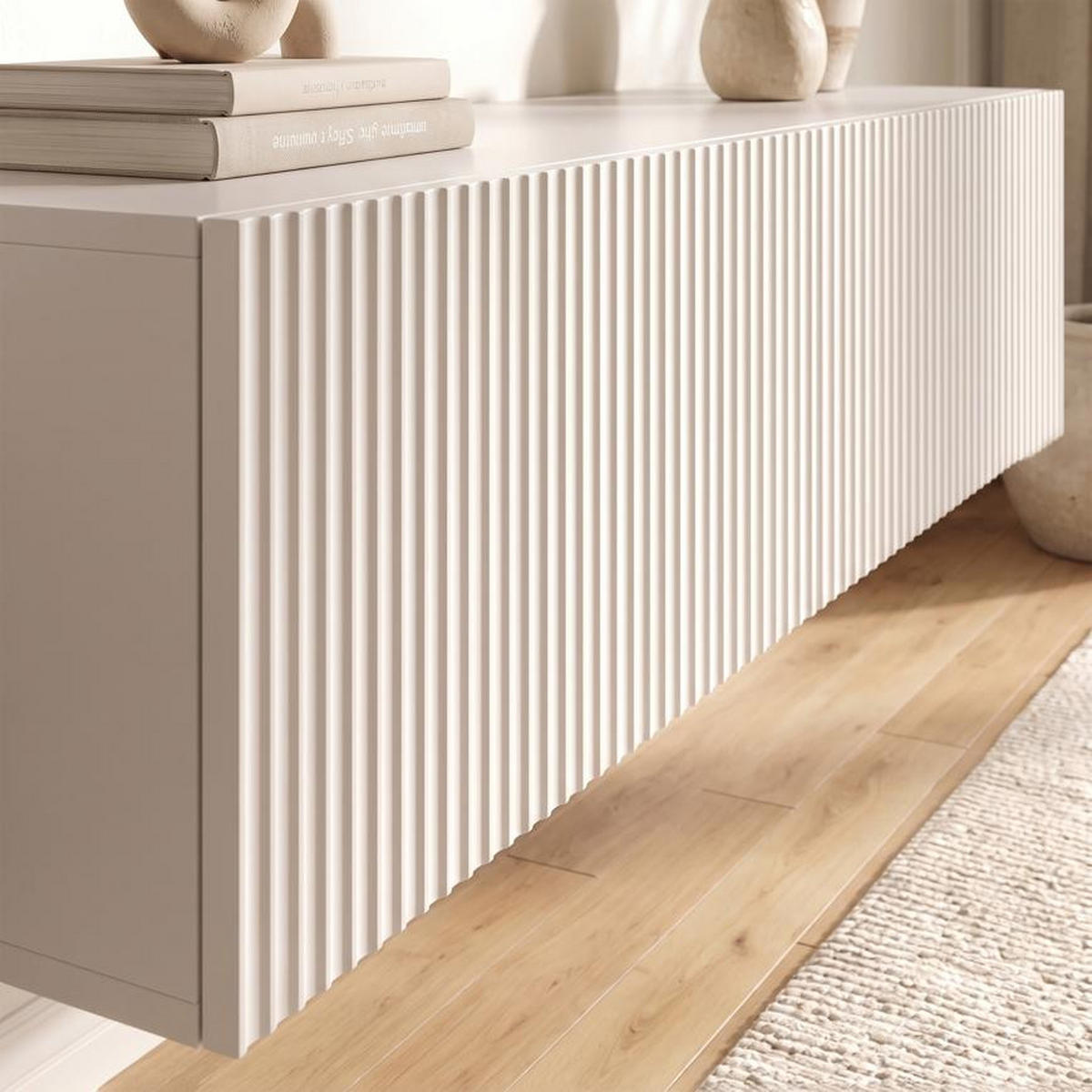 TV-MÖBEL 160 cm beiges, wandmontiertes mit Lattenrost - LEYA - Beige, Holzwerkstoff (160/29/32cm) - Sicaan