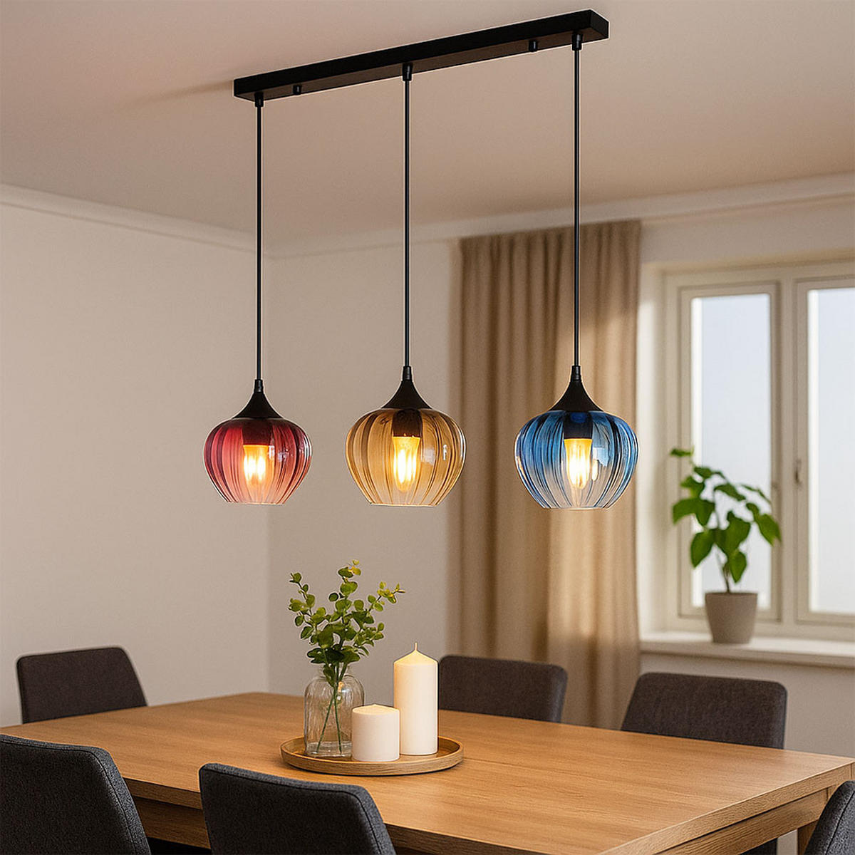 LED HÄNGELEUCHTE Metall Glas Bunt - Multicolor, Glas (80/18/150cm) - Globo Lighting