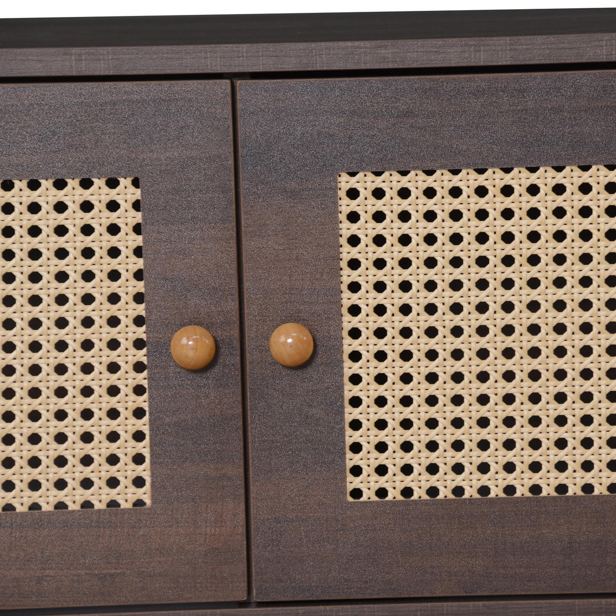 LOWBOARD Retro Rattan-Design, 200/37/49.5cm - Walnussfarben, Holzwerkstoff (200/49.5/37cm) - Urban Meuble