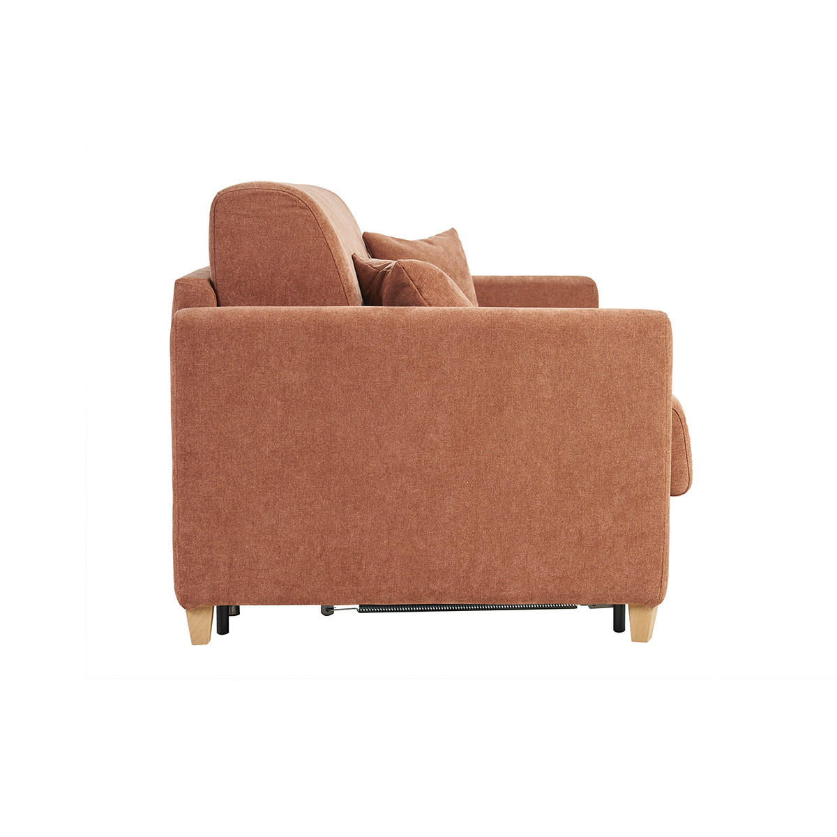 SCHLAFSOFA 3-Sitzer in Samtoptik Stoff gebrannte Erde und helles Holz mit 18 cm Matratze SKANDY - Terracotta, Textil (99/92/176cm) - Miliboo