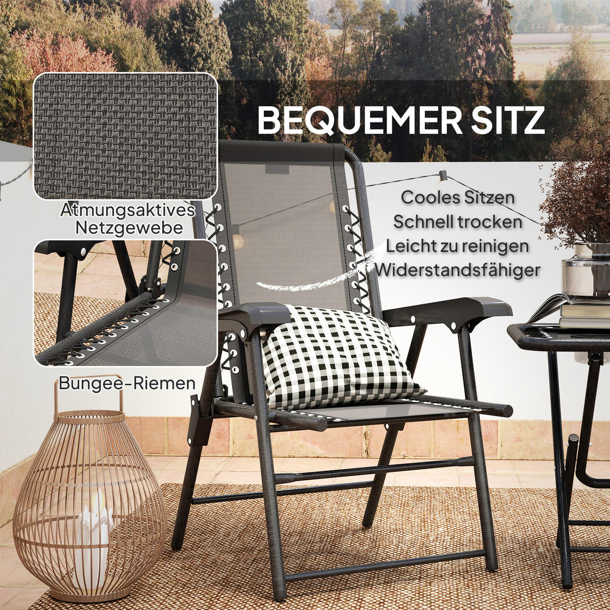 BISTRO Set 3-teilig aus Stahl Wetterfest Gartenmöbel Set mit Bistrotisch - Schwarz, Textil/Metall - Outsunny