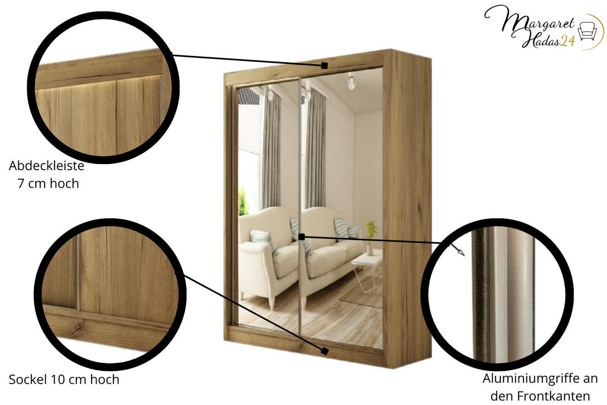 SCHWEBETÜRENSCHRANK Elsa 150 cm mit Spiegel 2-türig, Eiche sonoma - Sonoma Eiche, Kunststoff (150/215/61cm) - Margaret Hadas24