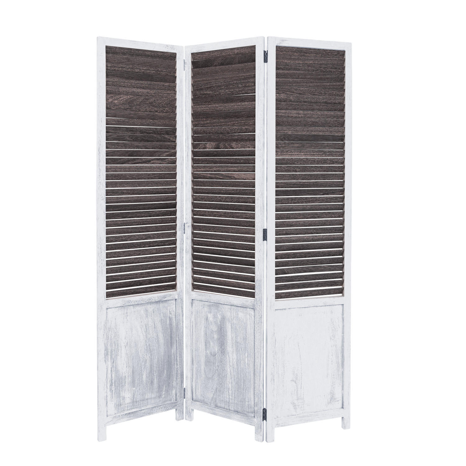 PARAVENT 3-tlg. 120/170 cm Weiß shabby washed - Weiß, Holz (120/170/2cm) - Homestyle4u