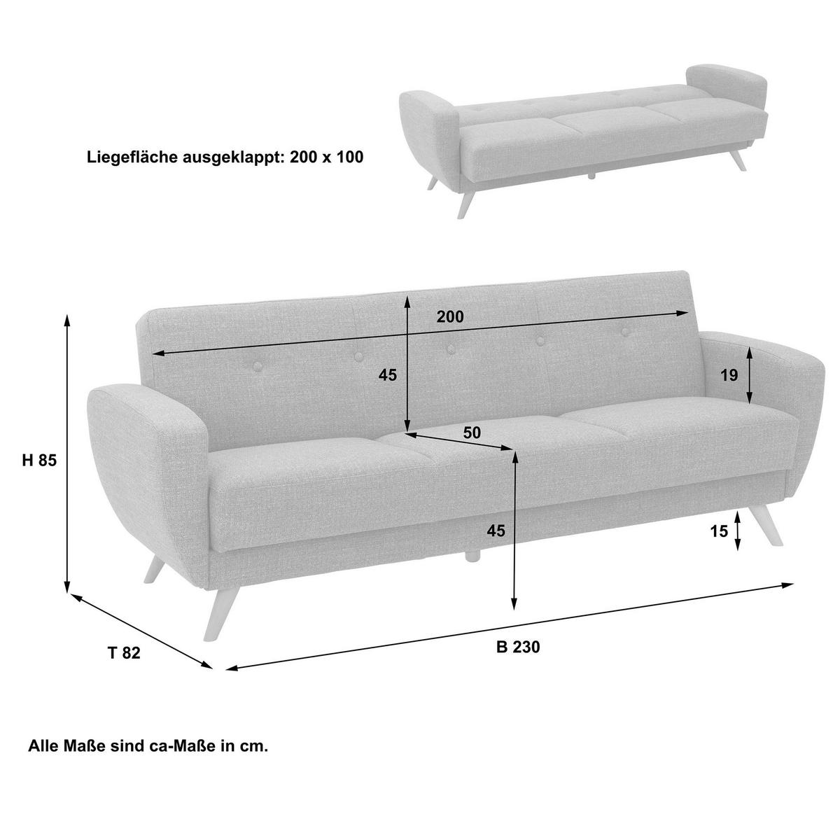 SOFA 3-Sitzer mit Bettfunktion Kazdoia Flachgewebe grau - Grau, Kunststoff (230/85/82cm) - 58aufmkessel