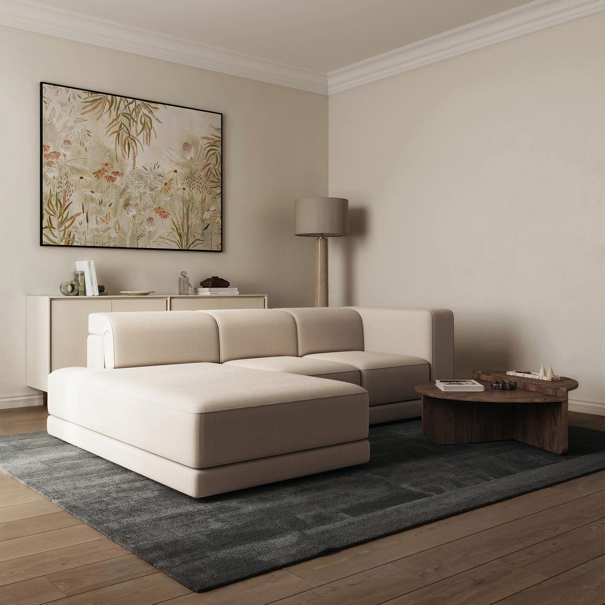 ECKSOFA Novals L-Form, 4-Sitzer, links 278 cm - Beige/Schwarz, Holz/Kunststoff (278/168cm) - Selsey