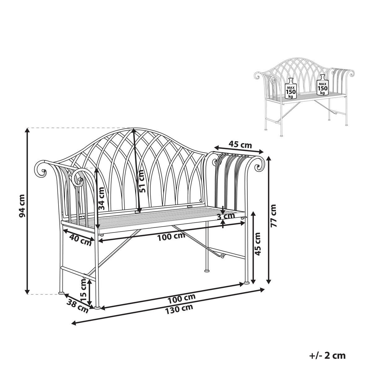 GARTENBANK Metall hellgrün 130 cm Milazzo - Grün, Metall (130/94/45cm) - Beliani