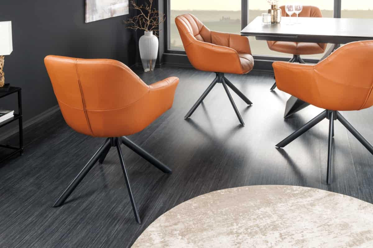 STUHL PAPILLON Echtleder Cognac 85 cm - Schwarz/Braun, Leder/Metall (65/83/66cm) - riess-ambiente