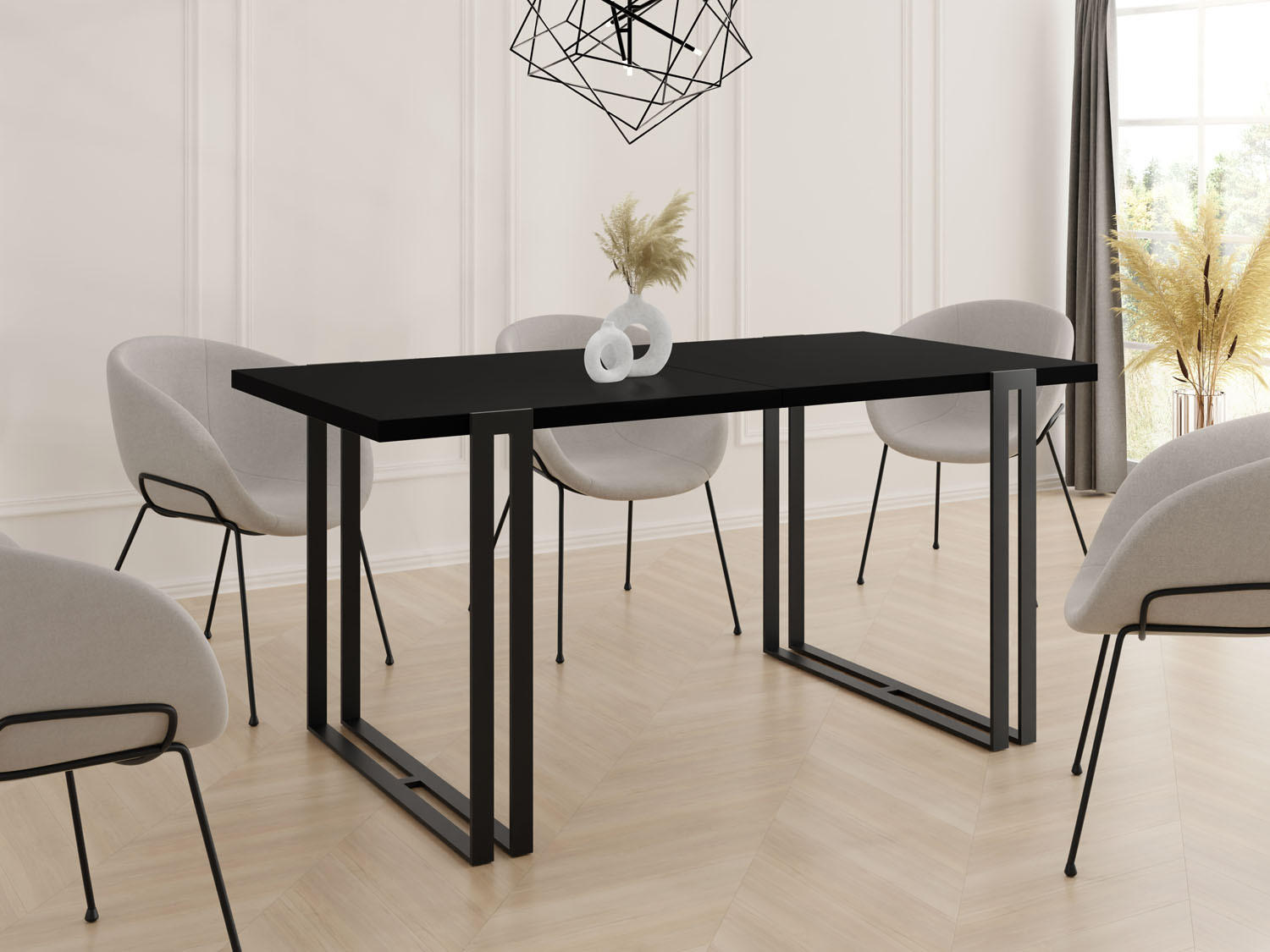 ESSTISCH Marina rechteckig ausziehbar, Schwarz 160-260/90/76 cm - Schwarz, Holzwerkstoff/Metall (160/90/76cm) - WFL GROUP