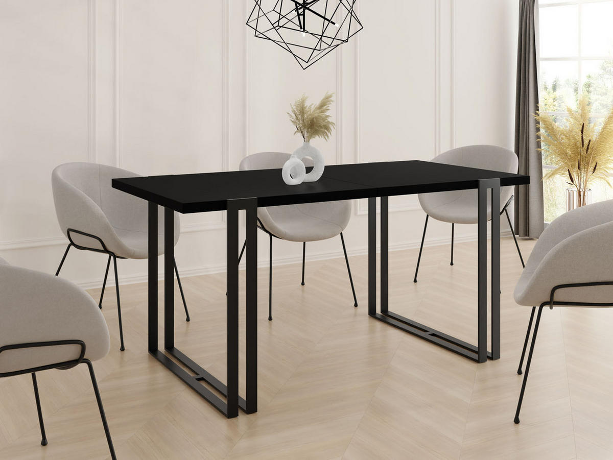 ESSTISCH Marina rechteckig ausziehbar, Schwarz 120-220/80/76 cm - Schwarz, Holzwerkstoff/Metall (120/80/76cm) - WFL GROUP