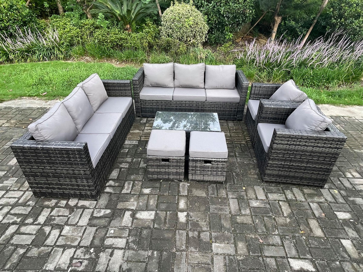 GARTENMÖBELSET mit 2 Kleinen Hockern 10-Sitzer - Dunkelgrau, Metall - Fimous