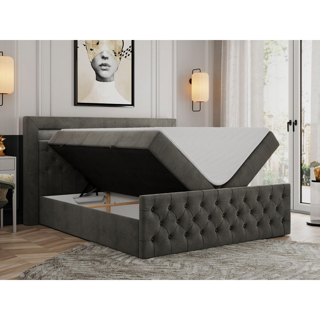 Thumbnail - MKS Boxbett, Dunkelgrau, Textil, 2-Sitzer, H3, Rechteckig, 140x200 cm, Schlafzimmer, Betten, Boxspringbetten