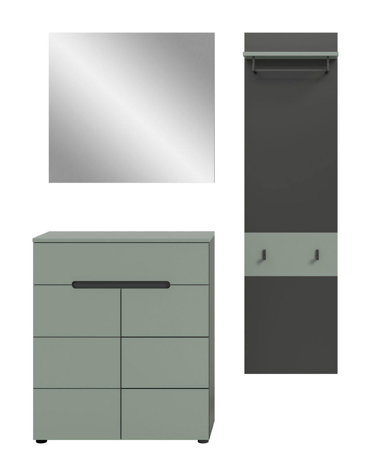 GARDEROBE Nova (B/H/T: ca. 140/190/37 cm) 3 tlg. in Basalt grau/Smoke Green - Grau, Holzwerkstoff (140/190/37cm)