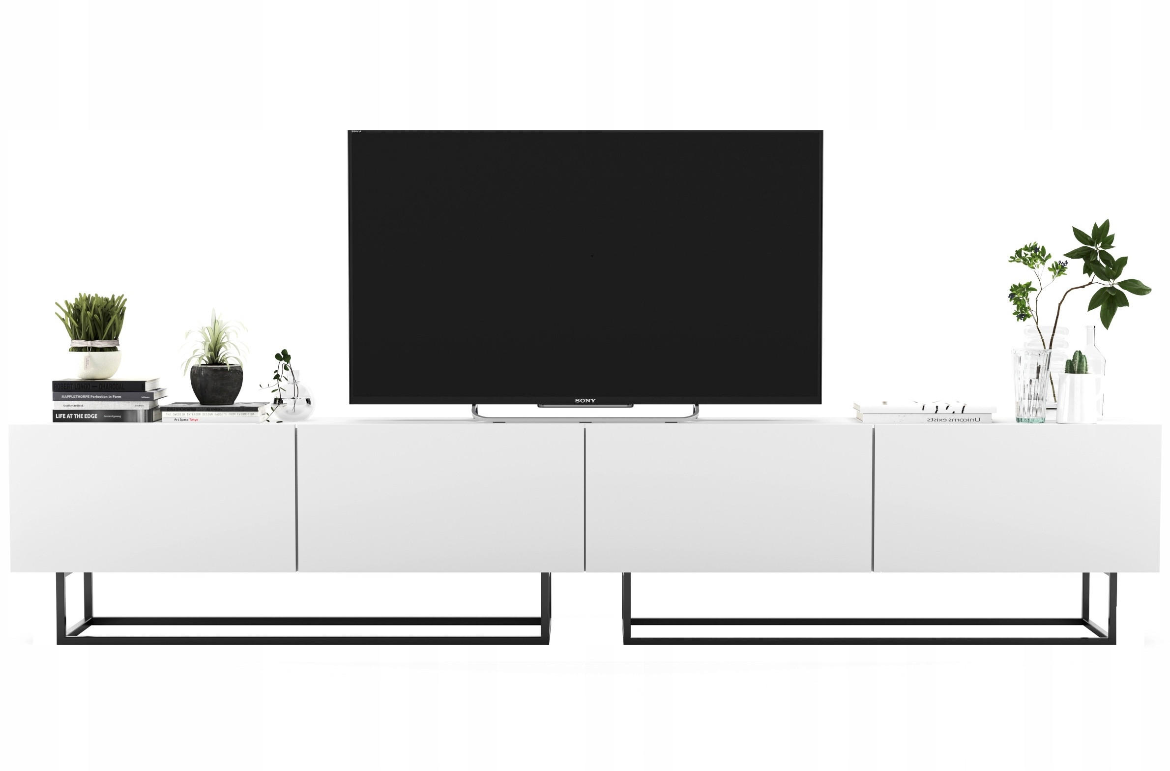 Meble Lindner SADA 2 TV stolků Enjoy Bílá mat 240 cm s kovovým rámem