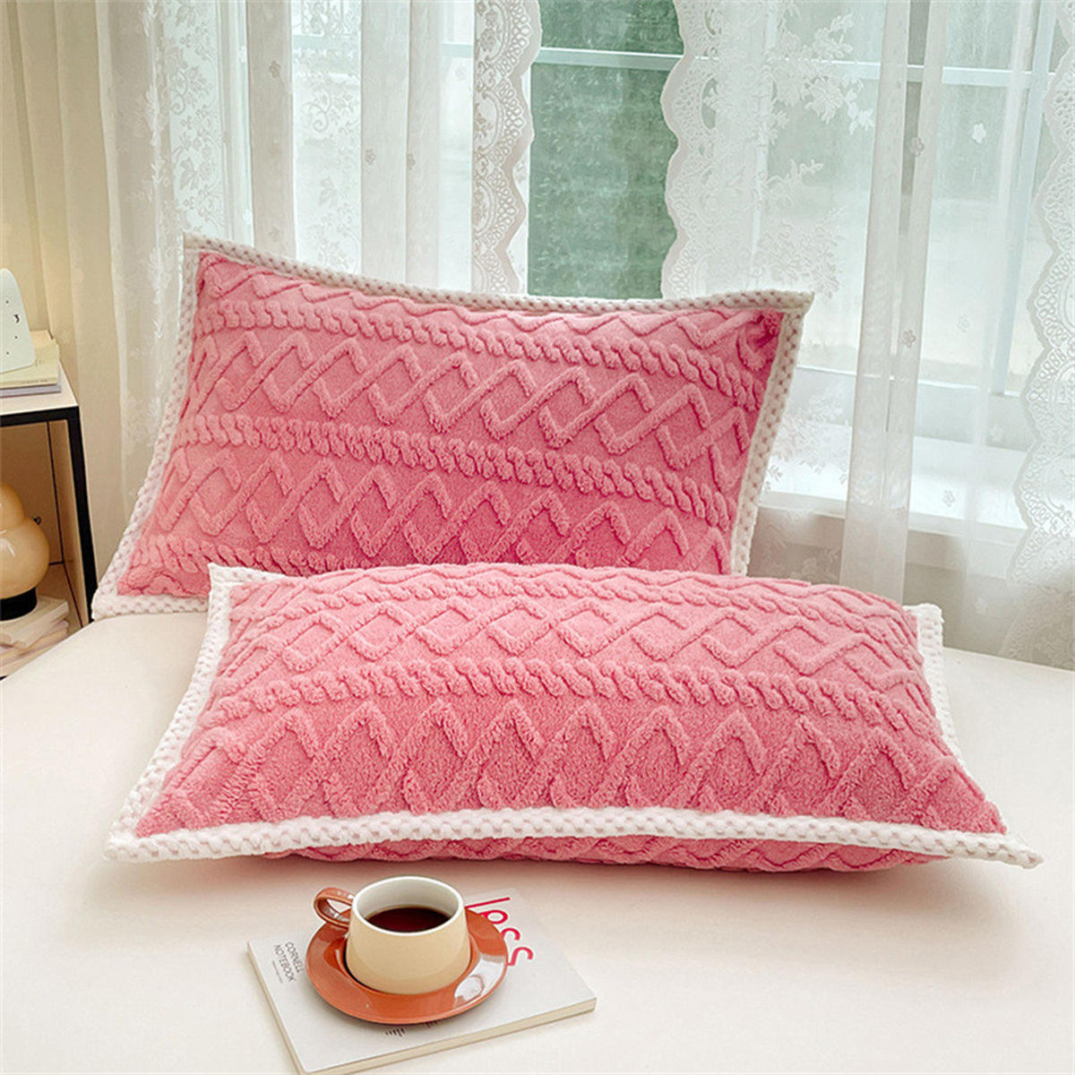 PLÜSCH-KISSENBEZÜGE – 48*74cm – Pink (Paar) - Pink, Textil (48/74cm)