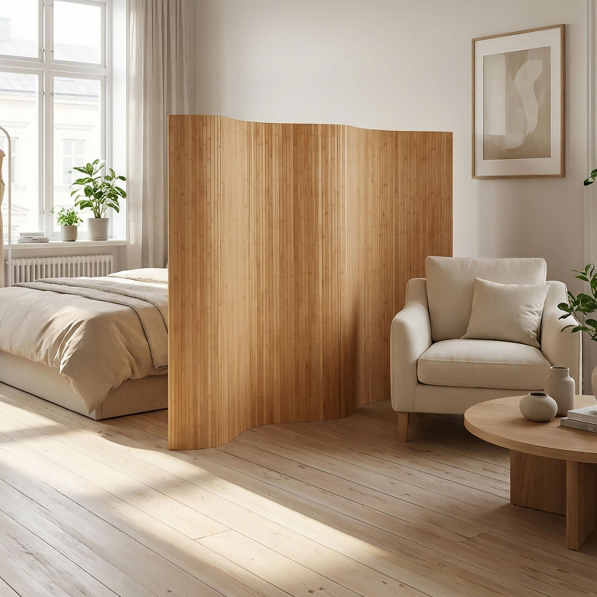 PARAVENT 250/145 cm Hellbraun Raumteiler Bambus - Hellbraun, Naturmaterialien (250/145/1cm) - Homestyle4u