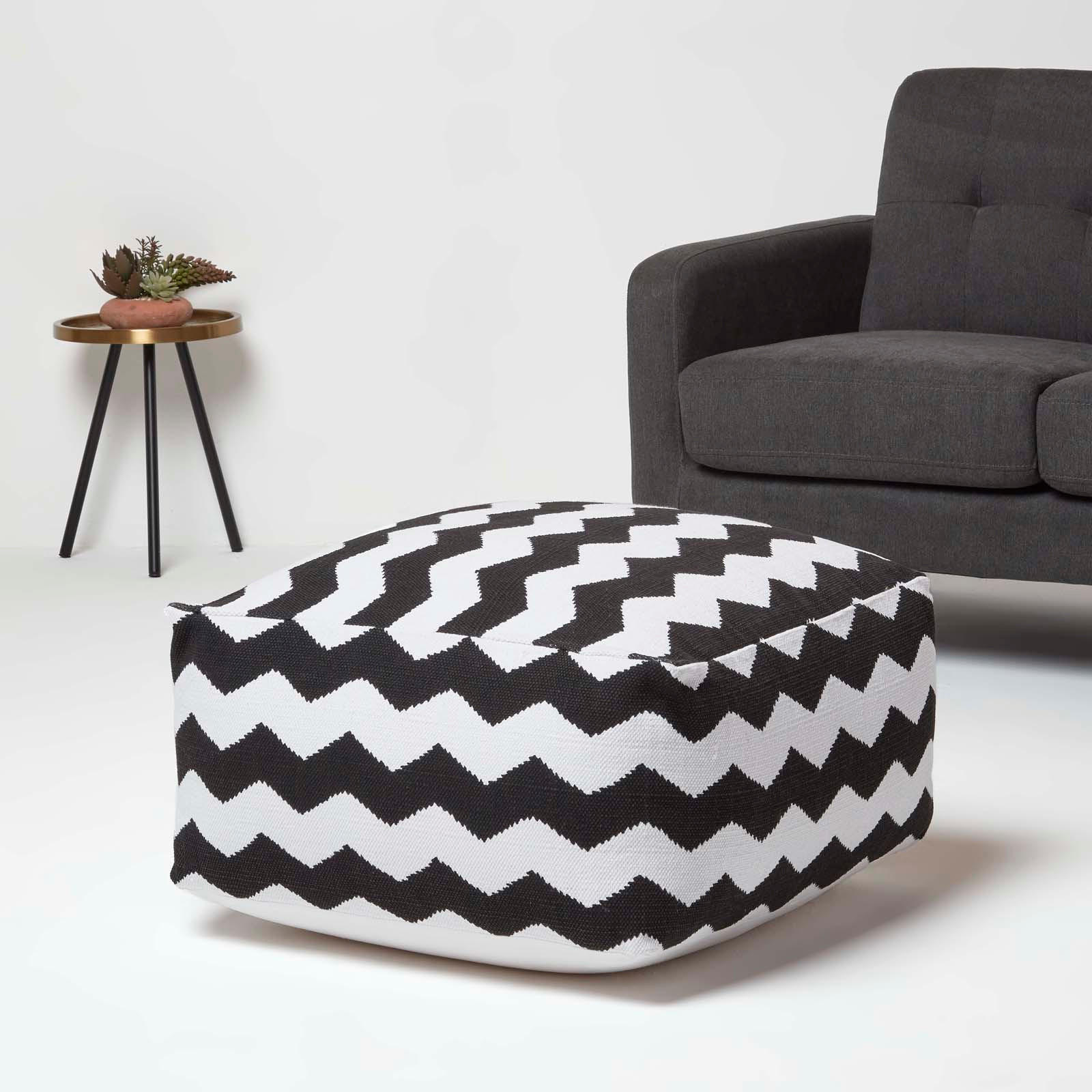 SITZPOUF schwarz-weiß mit Zickzack-Muster 60/60/30 cm - Schwarz, Textil (60/30/60cm) - Homescapes