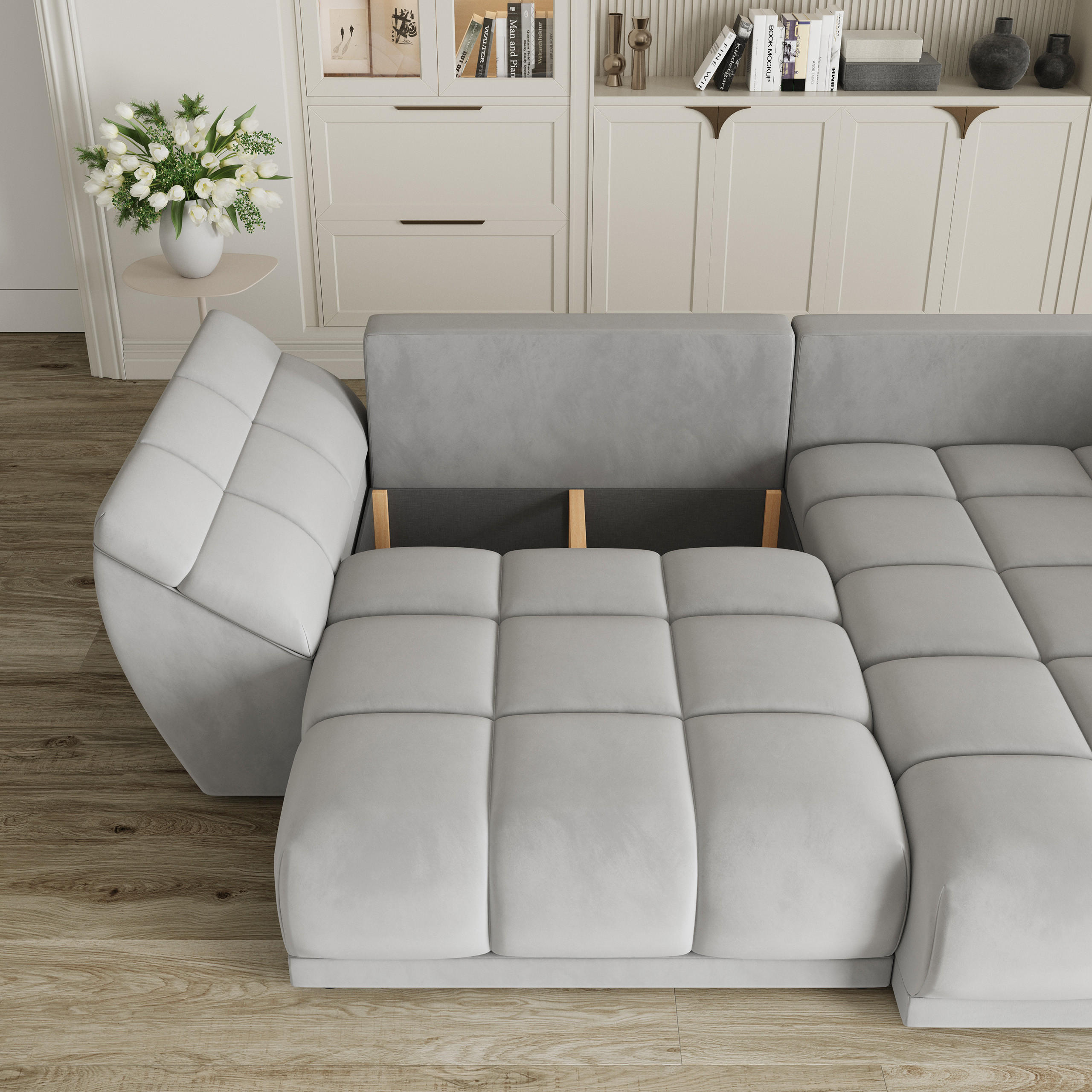 Thumbnail - Masseno Ecksofa, Grau, Holz, 4-Sitzer, L-Form,L-Form, 287x182 cm, Wohnzimmer, Sofas & Couches, Wohnlandschaften, Ecksofa...