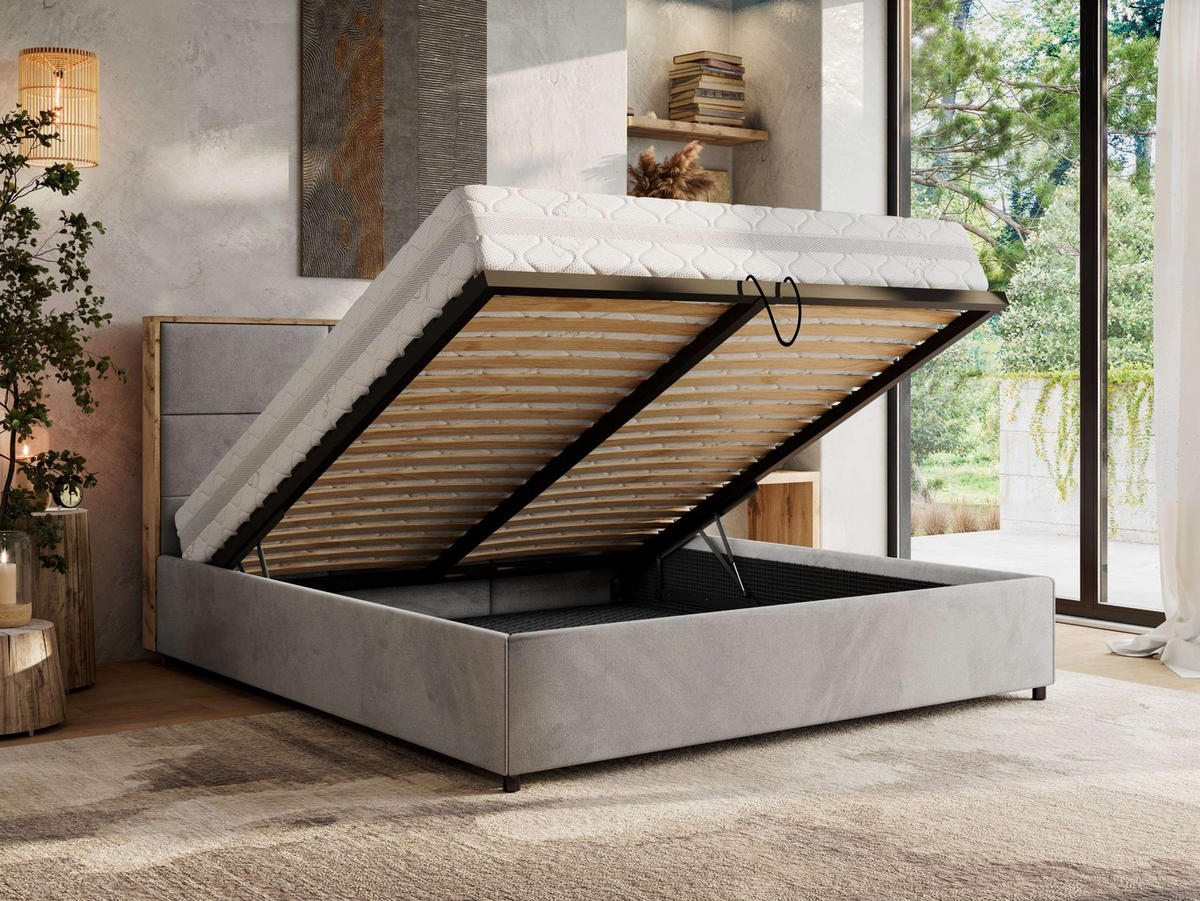 POLSTERBETT LERIO CLASSIC 200/200 - Hellgrau Velvet - Schaum-Matratze - Hellgrau, Textil (200/200cm) - MKS