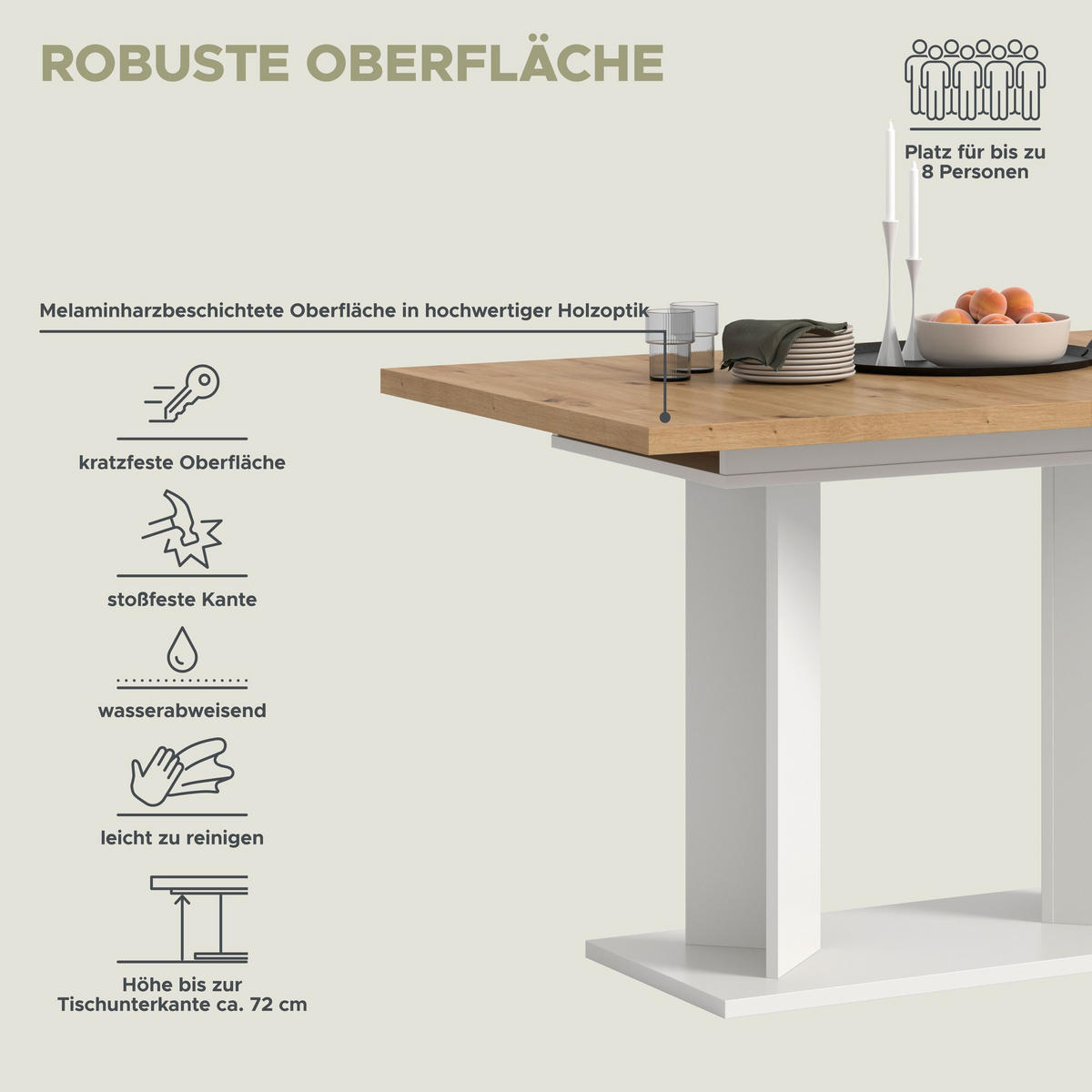 ESSTISCH GUSTAV (B/H/T: ca. 160/76/80 cm) in weiß/Artisan Eiche Nachbildung - Weiß, Holzwerkstoff (80/160/76cm)