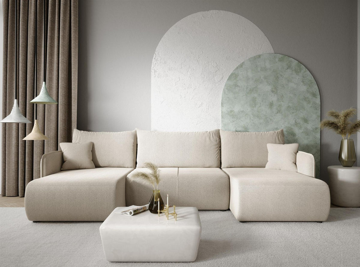 WOHNLANDSCHAFT Calgary - Hellgrau, Holzwerkstoff/Textil (290/86/148cm) - Fun Möbel