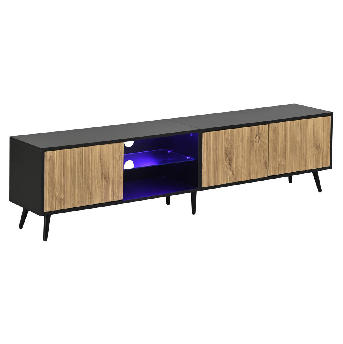 TV-LOWBOARD 175/31/43,5 cm naturfarben/schwarz aus Spanplatte mit LED - Naturfarben, Holzwerkstoff (31/43.5/175cm) - OKWISH