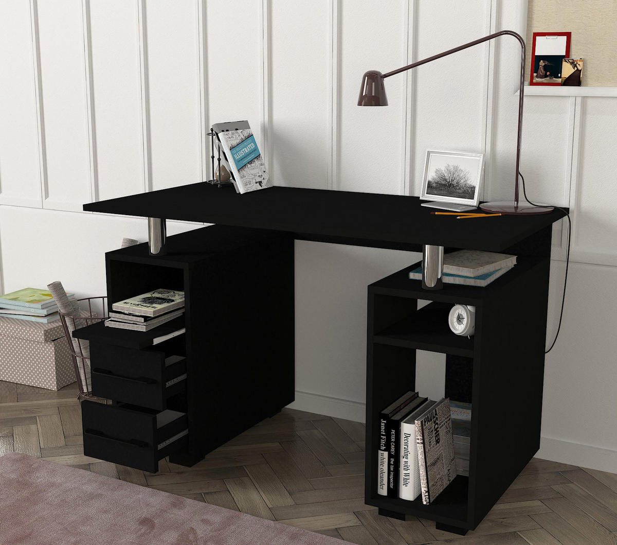 SCHREIBTISCH Bello Schwarz - Schwarz, Holzwerkstoff (60/120/74cm) - moebel17