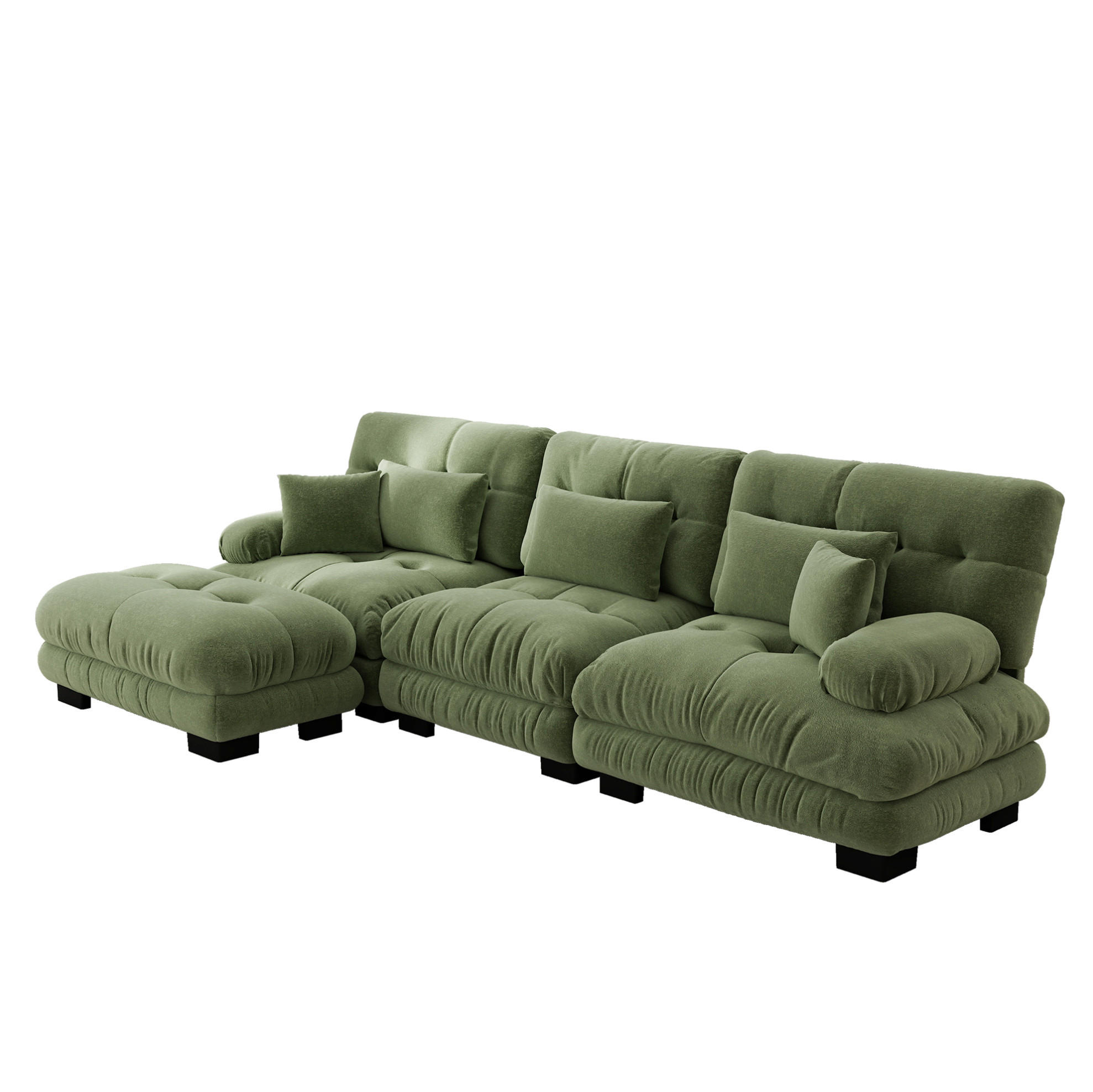 ECKSOFA aus Chenille 145x313x81 cm in Grün mit passender Ottomane - Grün, Textil (145/313cm) - Modfu