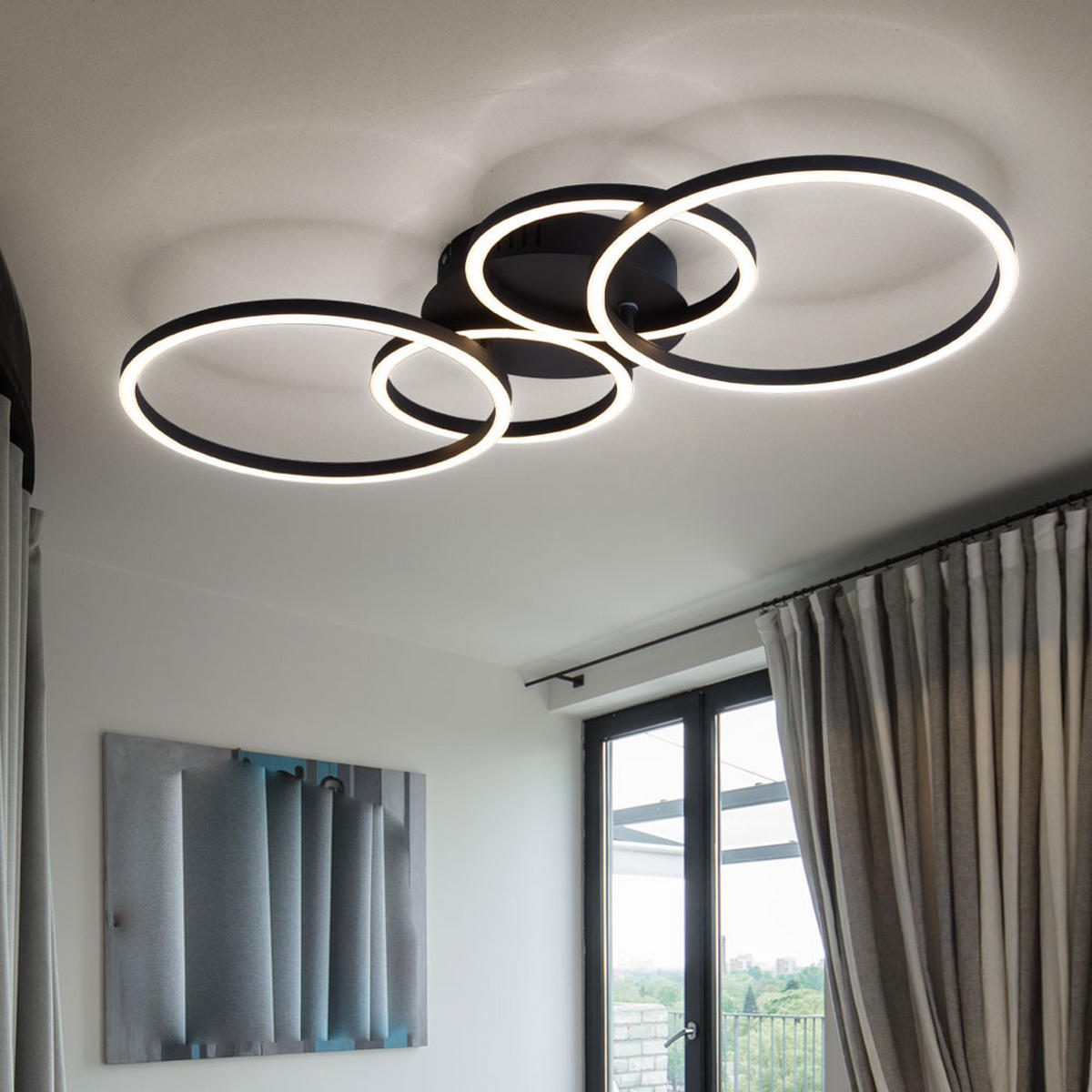 LED DECKENLEUCHTE Ring Design Schwarz Matt - Schwarz, Metall (65.5/40.6/7.5cm) - Globo Lighting